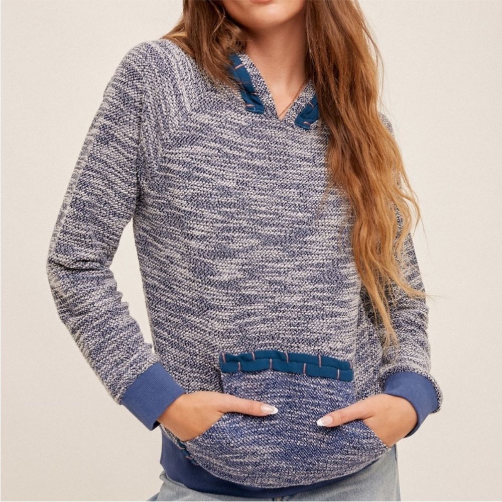 NWT Hem & Thread Marled Blue Hooded Sweater
